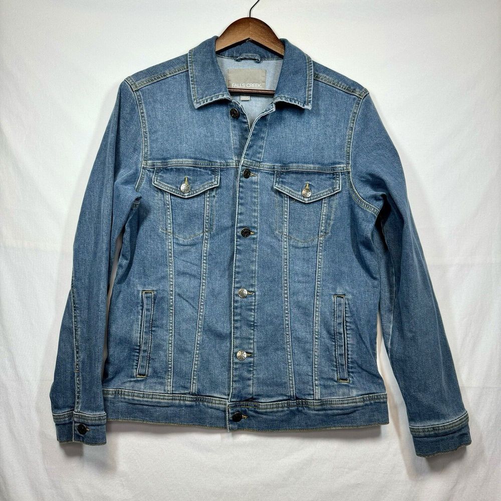 Falls Creek Women's Button Front Blue Stretch Denim Jean Jacket Sz‎ Medium